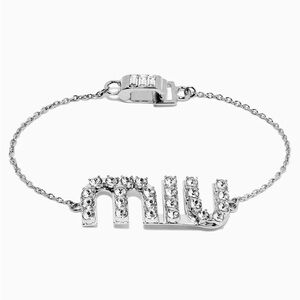 Miu Miu Silver Crystal Logo Bracelet